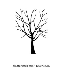 Architectonics of the crown of Norway maple. The structure of the tree branches and trunk of a rectangular shape. Vector drawing of the tree on a white background