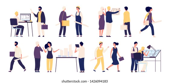 Architects and builders. Construction workers, occupational architect, professional engineer. Architectural vector isolated characters. Illustration architect and worker engineer, builder professional