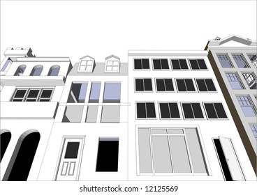 Architect's Eco friendly buildings featuring various dwellings and offices in vector format. Every feature of each building including doors and windows can be edited or colored to suit.