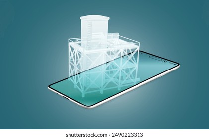 Architects and engineers utilize BIM application technology on mobile phone for precise and revolution digital modeling of enhancing construction planning project and efficiency. Vector illustration