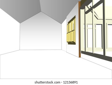Architect's Interior View of Home and offices in vector format. Every feature of each building including doors and windows can be edited or colored to suit.