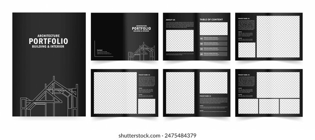 Architects Portfolio Booklet template, Black and White Portfolio Layout