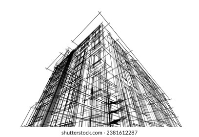 Ilustración del vector de dibujo 3d de arquitectura
