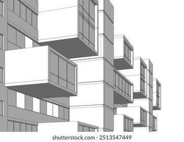 Architectural 3d drawing vector illustration