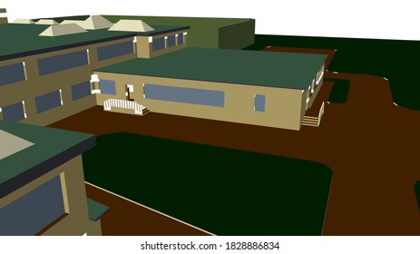 
architectural 3d model of school house graphics