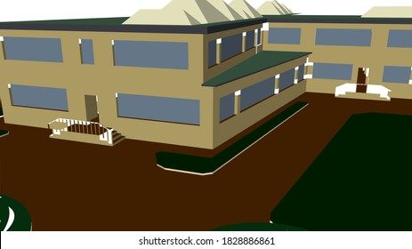 
architectural 3d model of school house graphics