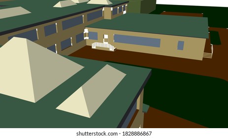 
architectural 3d model of school house graphics