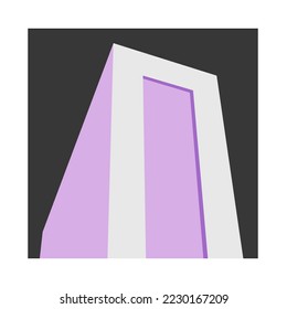 architectural abstract. minimalistic skyscraper box building. lavender purple color trending. Medieval architectural boho art print, wall decor, contemporary social media stories, covers. Vector.