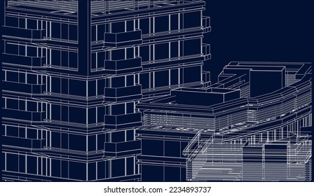 Arquitectura Edificio de apartamentos modelo isométrico de línea 3D