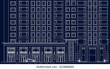 Architectural apartment façade Line drawing 2D illustration eps10 blueprint