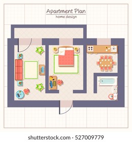  Architectural apartment plan top view with furniture flat vector illustration 