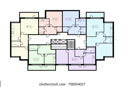 Architectural Apartment Project. Dwelling Building Vector Floor Plan