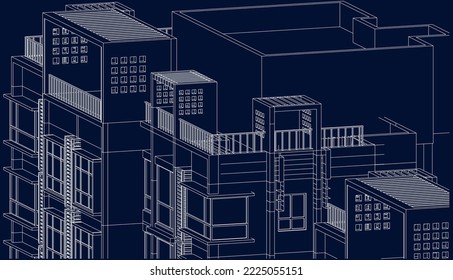 Architectural apartment top façade isometric 3D drawing illustration vector blueprint