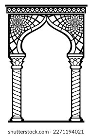 Architectural Arab arch. Photo frame laser cutting. Stencil. Oriental style. One-piece vector spline.