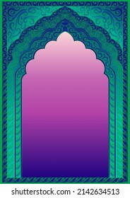 Architectural arch in Arabic Traditional Islamic Background. Mosque High detailed decoration element. Elegance Background with Text input area in a center. A4 Format.