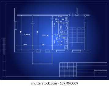 Diseño arquitectónico de la disposición de un apartamento de dos habitaciones, huella azul. Vector.