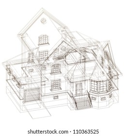 Architectural background with a 3D building model. Vector clip-art