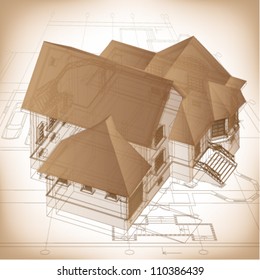 Architectural background with a 3D building model. Vector clip-art