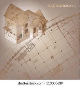 Architectural background with a 3D building model. Vector clip-art