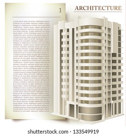 Architectural background with a 3D building model. Part of architectural project, architectural plan, technical project, architecture planning on paper, construction plan