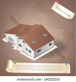 Architectural background with a 3D building model. Vector illustration