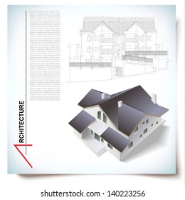 Architectural background with a 3D building model. Vector illustration
