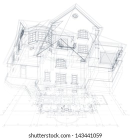 Architectural background with a 3D building model. Vector illustration