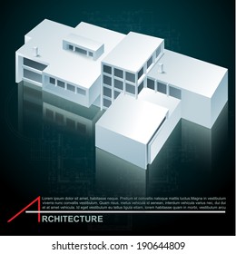 Architectural background with a 3D building model. Vector clip-art 