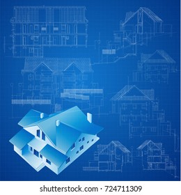 Architectural background with a 3D building model. Vector illustration