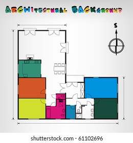 architectural background with abstract compass and south direction on it. vector