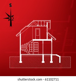 architectural background with abstract compass and south direction on it. vector