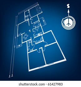 architectural background with abstract compass and south direction on it. vector