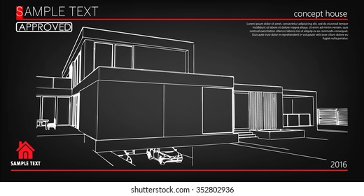 Architectural background. Banner Vector illustration. Wireframe blueprint drawing of building. Vector architectural template background. 