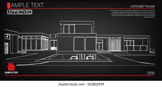 Architectural background. Banner Vector illustration. Wireframe blueprint drawing of building. Vector architectural template background. 
