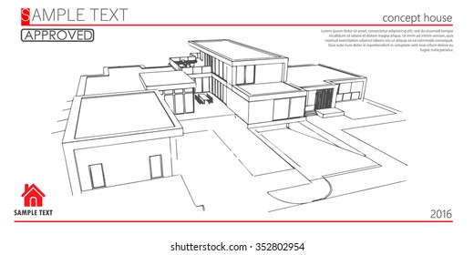 Architectural background. Banner Vector illustration. Wireframe blueprint drawing of building. Vector architectural template background. 