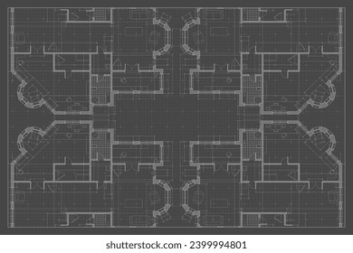 Antecedentes arquitectónicos. Plano de construcción. Dibujo de diseño interior. Patrón de arquitecto de planta baja. Proyecto de reconstrucción de oficinas. Resumen de la ilustración tecnológica. Diseño de vectores.