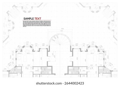Formação arquitetônica. Construindo plano. Desenho de esboço de design de interiores. Padrão de arquiteto do andar de casa. Projeto de reconstrução do gabinete. Ilustração de tecnologia abstrata. Especificações técnicas do vetor.
