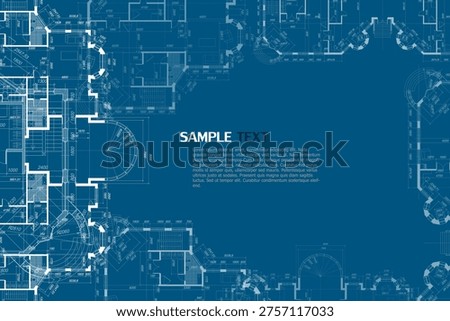 Architectural background. Building construct plan. Interior design sketch draw. Home floor architect pattern. Office reconstruction project. Abstract technology illustration. Vector blueprint.