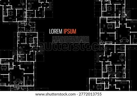 Architectural background. Building construct plan. Interior design sketch draw. Home floor architect pattern. Office reconstruction project. Abstract technology illustration. Vector blueprint.