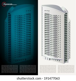 Architectural background with a building model. Part of architectural project, architectural plan, technical project, construction plan 