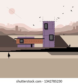 Architectural background for cover, poster, postcard.Flat vector graphics elements for design. Trend retro style for architectural presentation.