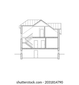 Architectural background. Cross-section suburban house. Vector blueprint.