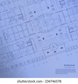 Architectural background. Dark blue building plan silhouette on blue background. Vector illustration.