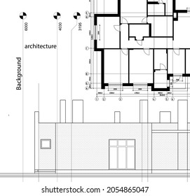Antecedentes arquitectónicos. Plano detallado, 3d construcción, dibujo industrial técnico Construcción de vectores Ilustración.EPS. Elementos del proyecto de arquitectura Plan detallado