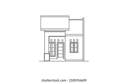 Architectural background layout design, house design, line drawing of a minimalist modern house front view