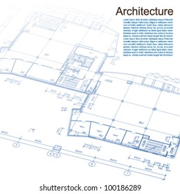 Architectural background. Part of architectural project, architectural plan, technical project, drawing technical letters, architect at work, Architecture planning on paper, construction plan