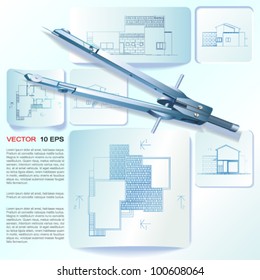 Architectural background. Part of architectural project, architectural plan, technical project, drawing technical letters, architect at work, Architecture planning on paper, construction plan
