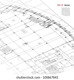 Architectural background. Part of architectural project, architectural plan, technical project, drawing technical letters, architect at work, Architecture planning on paper, construction plan