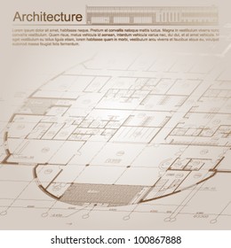 Architectural background. Part of architectural project, architectural plan, technical project, drawing technical letters, architect at work, Architecture planning on paper, construction plan