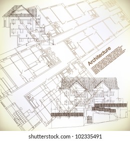 Architectural background. Part of architectural project, architectural plan, technical project, drawing technical letters, architect at work, architecture planning on paper, construction plan